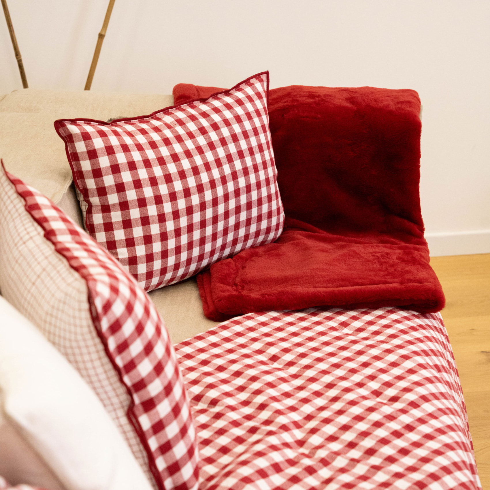 Édredon motif vichy en coton - Rouge