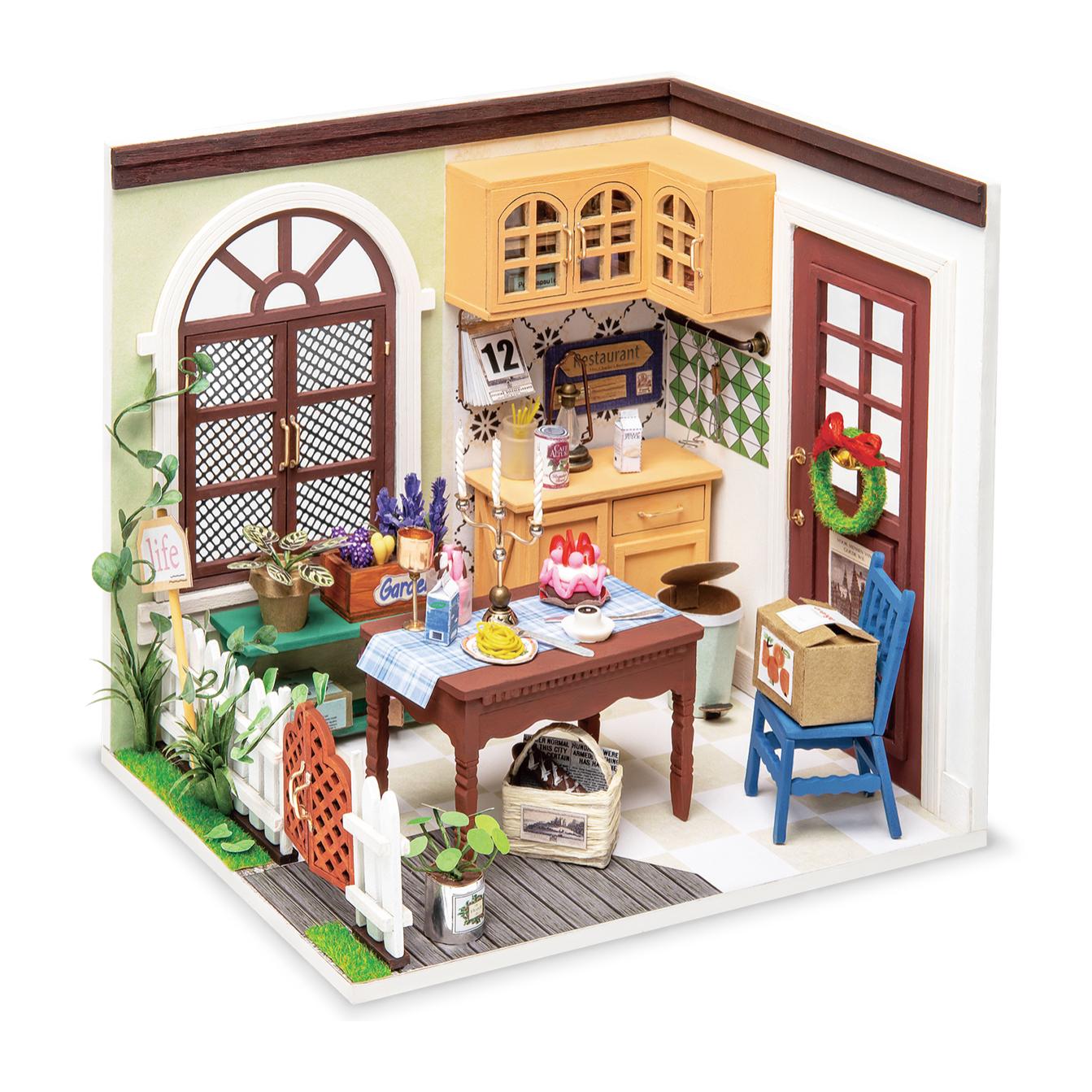 Comedor Mrs Charlies. Casa de muñecas maqueta de madera para pintar y montar.