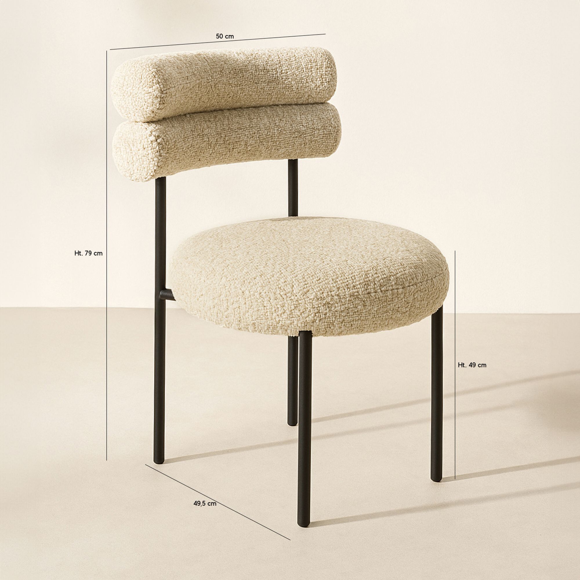 Lot de 2 chaises en tweed beige avec pieds en métal noir GINA