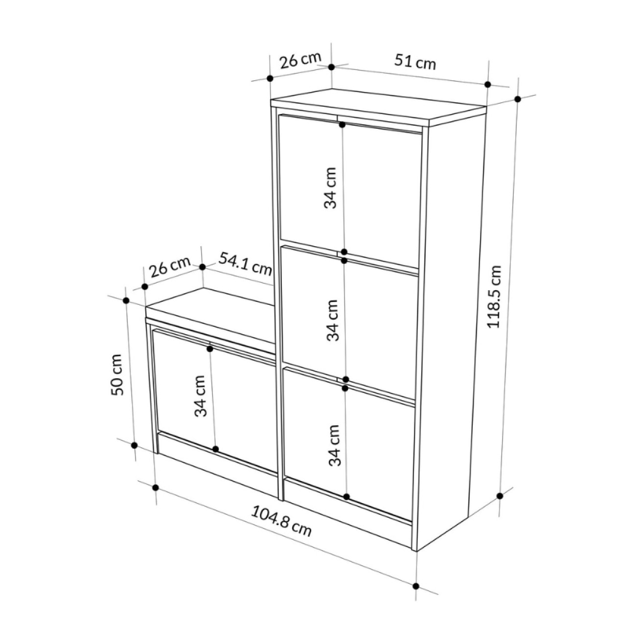 DARWIN - Meuble à chaussures avec assise - 4 rangements - bois