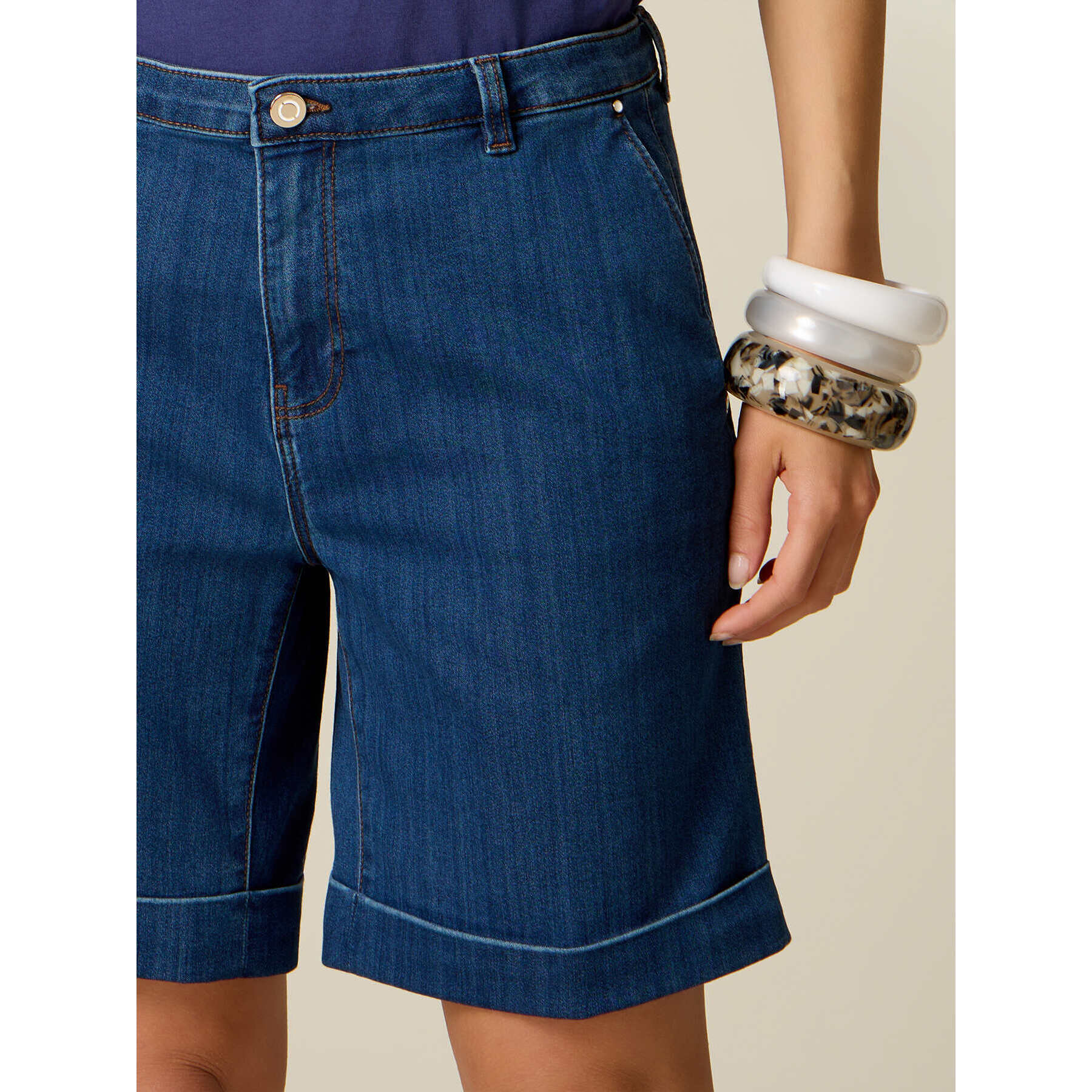 Oltre - Shorts de denim mezcla viscosa - Azul