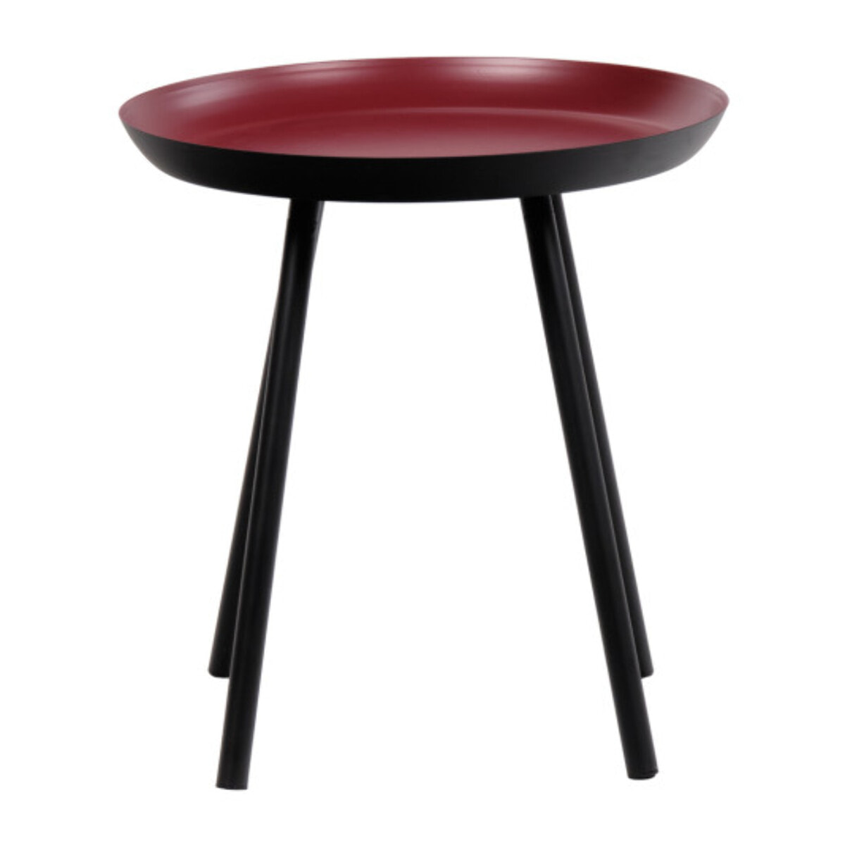 Bout de canapé rond avec plateau creux en métal rouge et noir - SOUFIO
