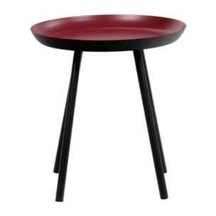 Bout de canapé rond avec plateau creux en métal rouge et noir - SOUFIO