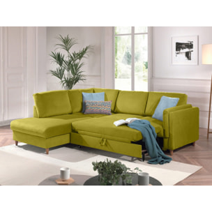 Brooke - canapé d'angle gauche - convertible - 5 places - en velours - Vert Olive