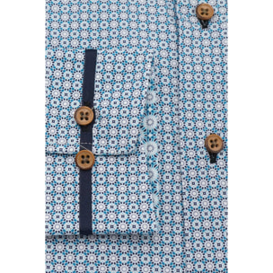 Camicia Uomo 1 Bottoni Button Down Slim Popeline Stampato Verde Ottanio/Bianco