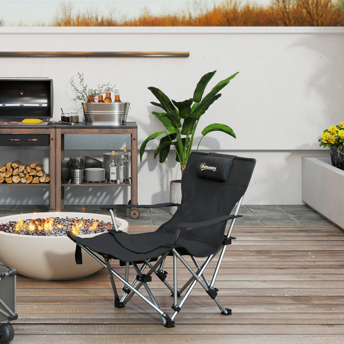Chaise de camping pliante - repose-pied amovible, rangements - sac transport - noir