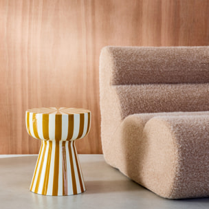 Table d'appoint, bout de canapé, table de chevet, acier émaillé rayures bicolores Ø34 x H41cm ZIGGY