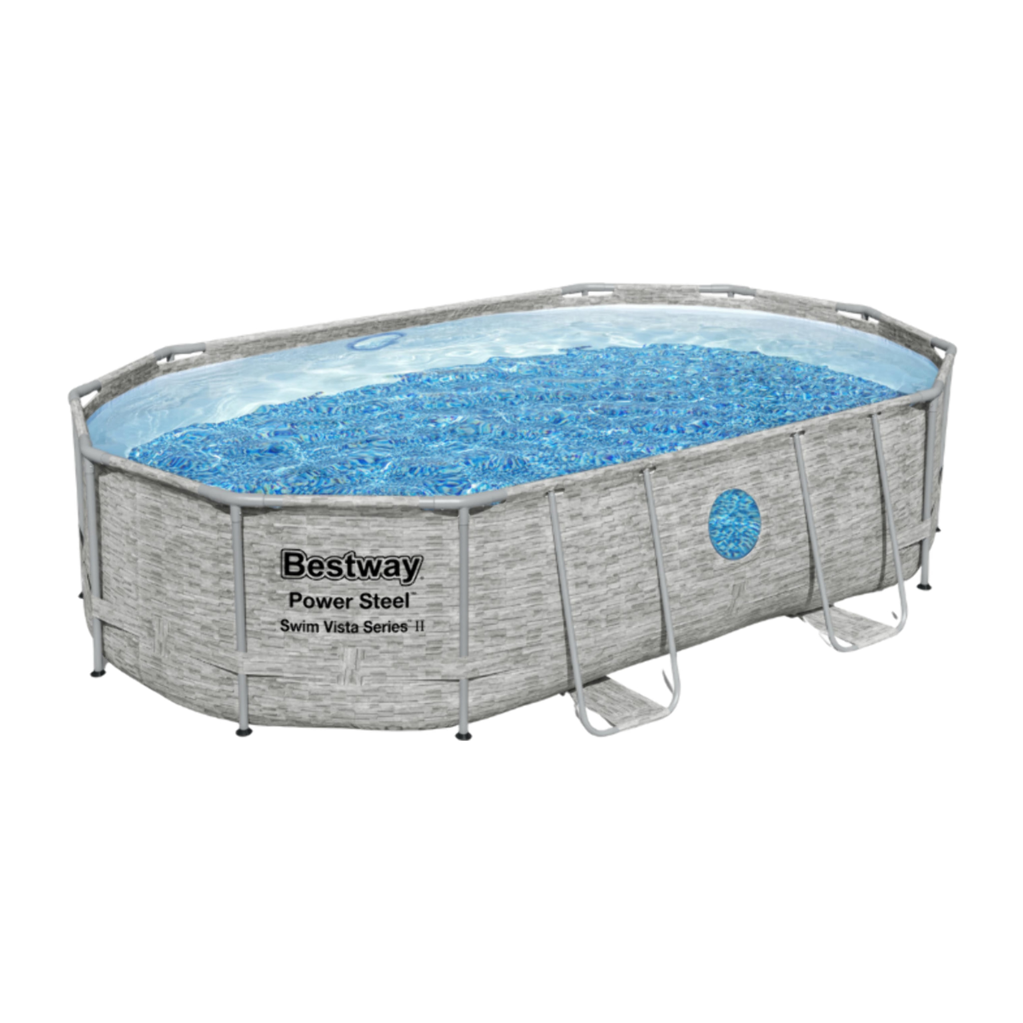 Bestway Piscine hors sol - Ovale - Power Steel Swim Vista - Décor pierres - 488 x 305 x 107 cm