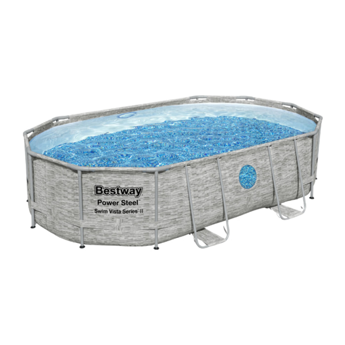 Bestway Piscine hors sol - Ovale - Power Steel Swim Vista - Décor pierres - 488 x 305 x 107 cm