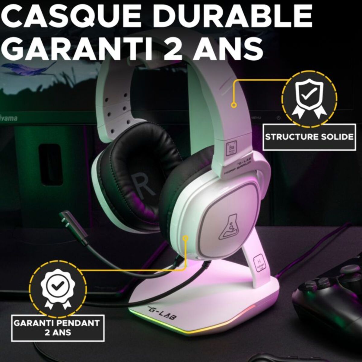 Casque gamer THE G-LAB KORP BARIUM Blanc