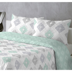 COLCHA ESTAMPADA REVERSIBLE ROMBOS AQUA