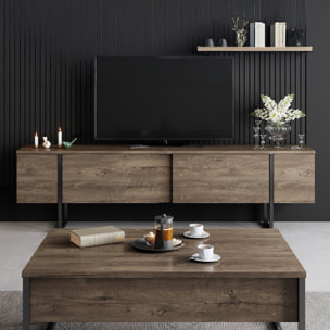 WILLIAMSBURG Meuble TV avec placards aspect bois de noyer et détails noirs 180cm
