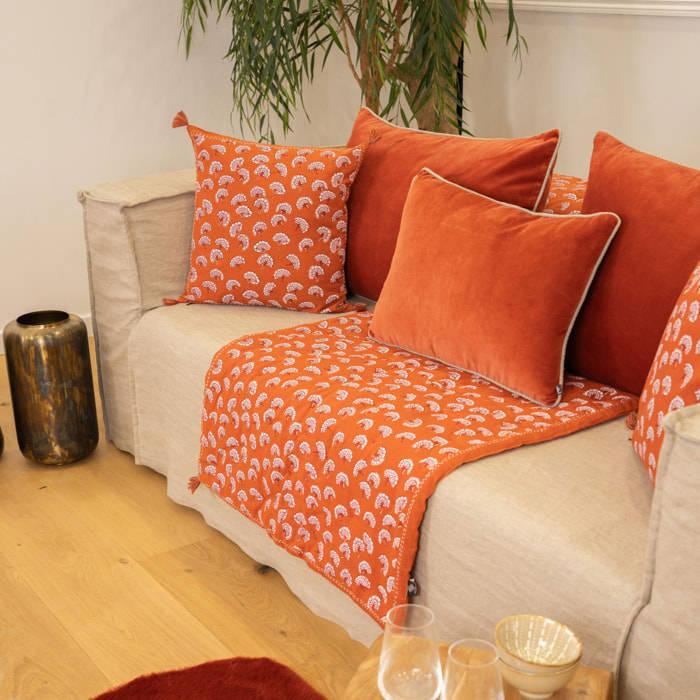 Édredon imprimé 100% coton avec pompon - Brique