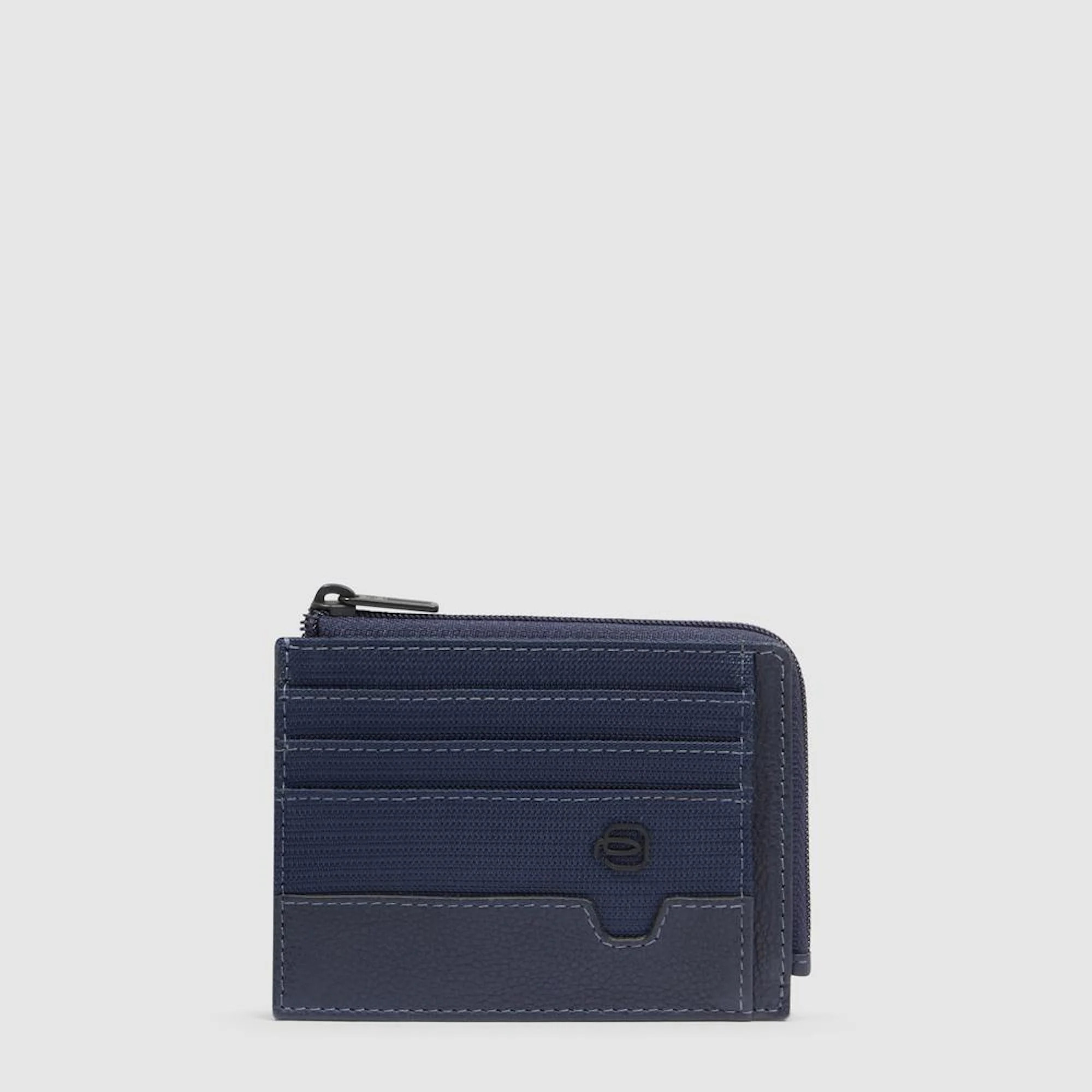 Piquadro Portamonete in pelle e tessuto riciclato con porta documenti e carte di credito con protezione RFID