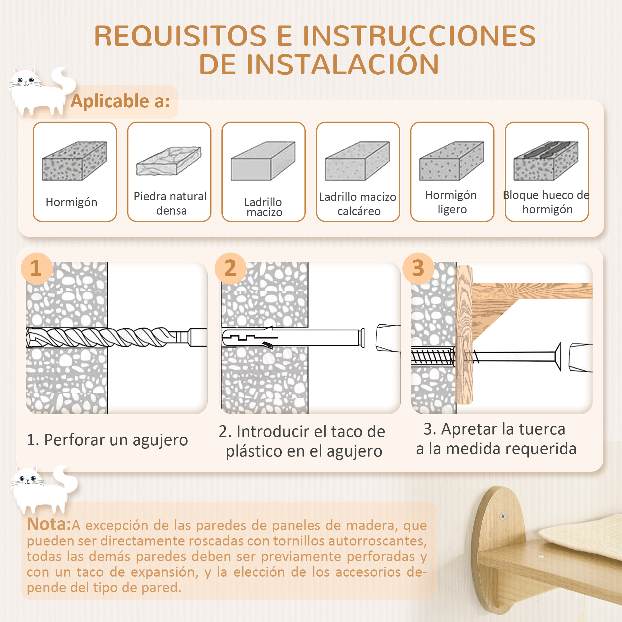Estantes para Gatos 3 Piezas con Caseta Hamaca Plataformas Poste de Sisal Roble