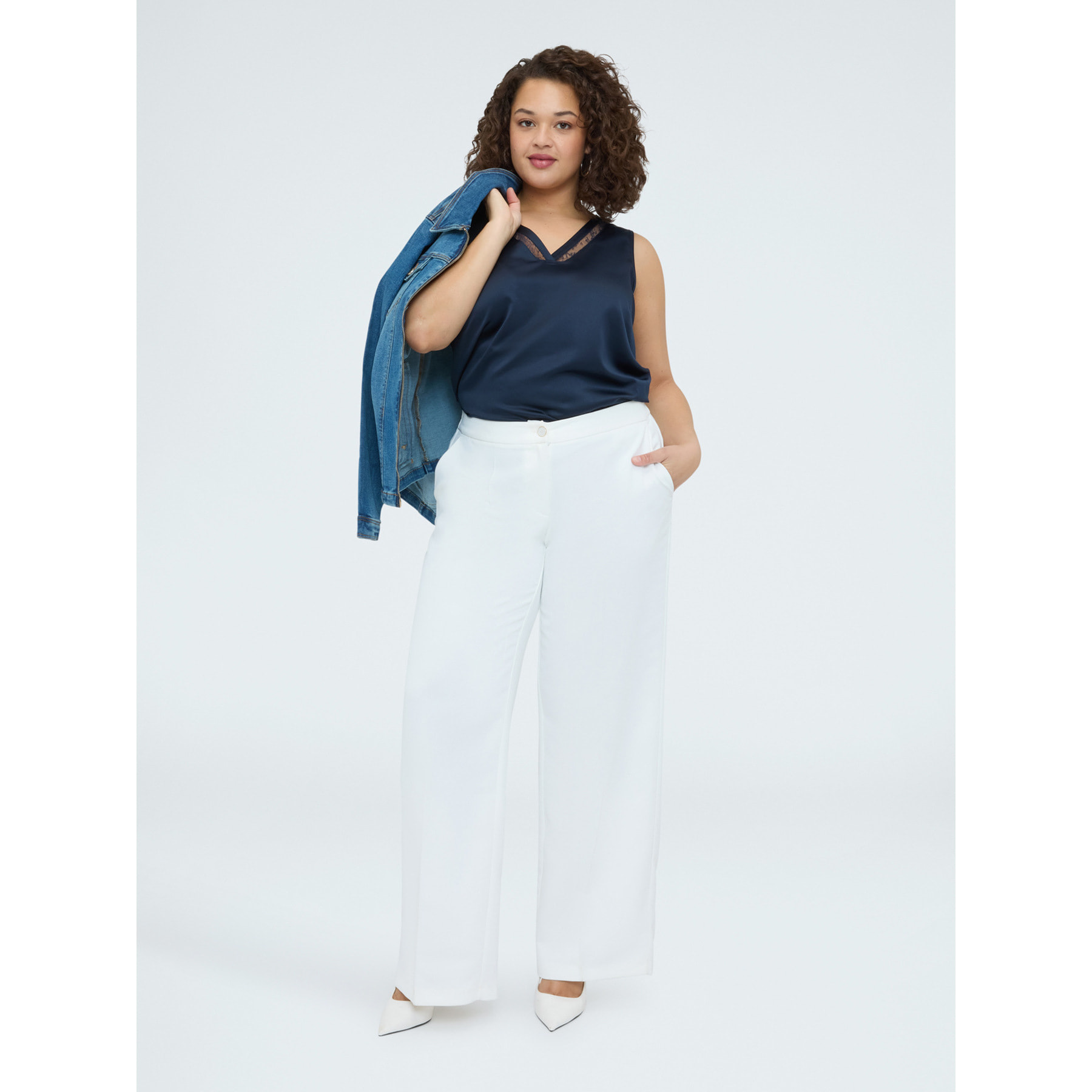 Fiorella Rubino - Top con escote en V y detalle de encaje - Azul