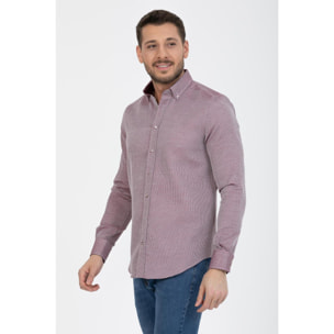 Camicia Uomo 1 Bottoni Button Down Slim Armaturato Fantasia Rosso Bordeaux/Bianco