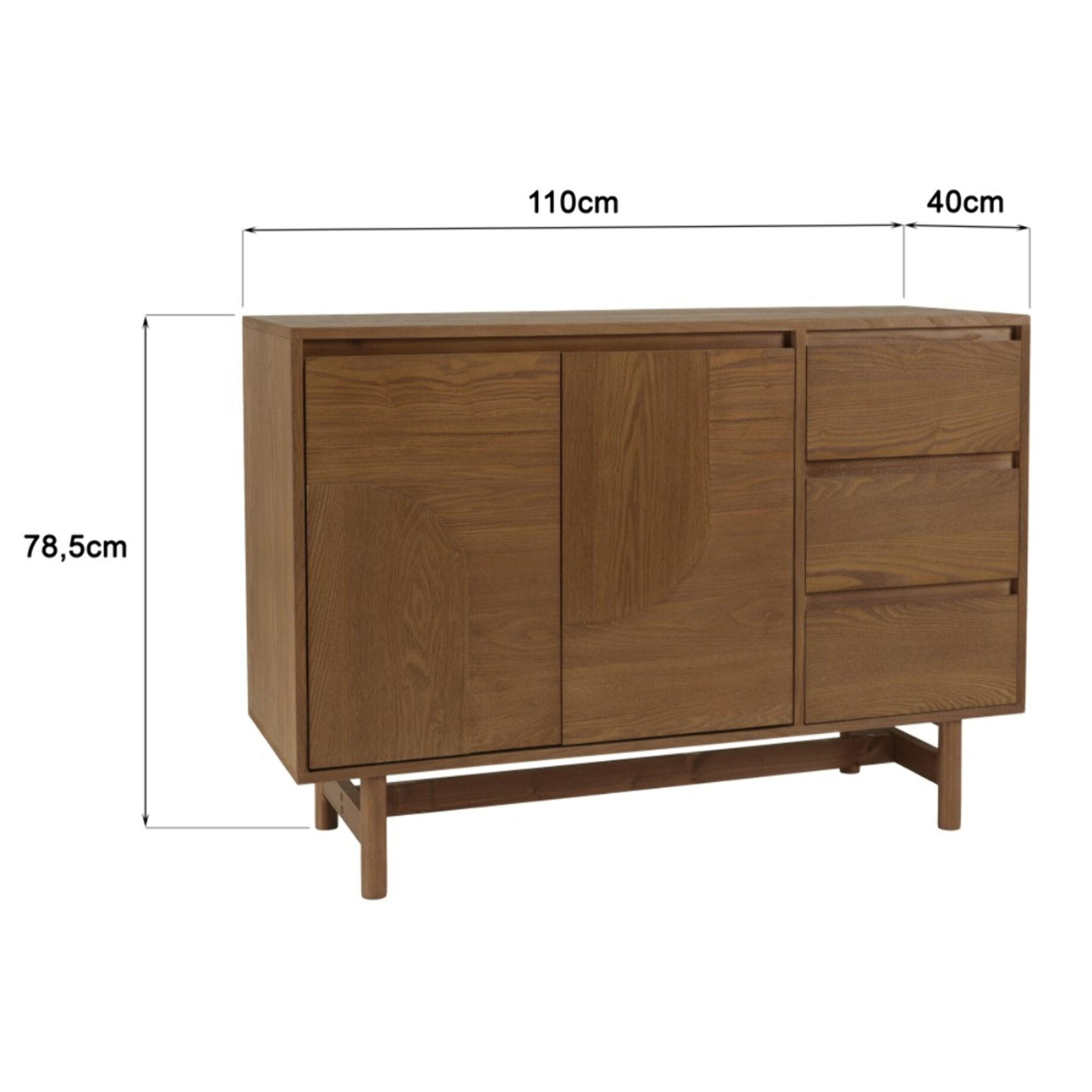 MARIO - Buffet couleur naturelle 3 tiroirs 2 portes décor motif arrondi