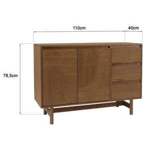 MARIO - Buffet couleur naturelle 3 tiroirs 2 portes décor motif arrondi