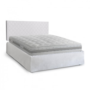 Letto matrimoniale Cleneide, Set testata in ecopelle con rete ortopedica e mantovana, 100% Made in Italy, con materasso incluso, Cm 160x190, Bianco