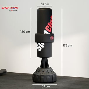 Saco de Boxeo de Pie 175 cm, Saco de Boxeo para Adultos, Altura Ajustable de Banda 65–175 cm, Base Rellenable con Ventosas, Amortiguador, Incluye Venda, Entrenamiento MMA, Muay, Negro