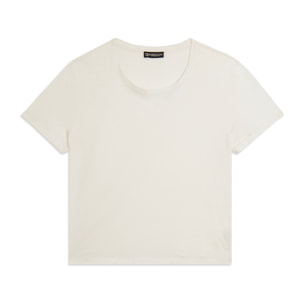 T-shirt cropped in jersey fiammato con risvolto sulle maniche