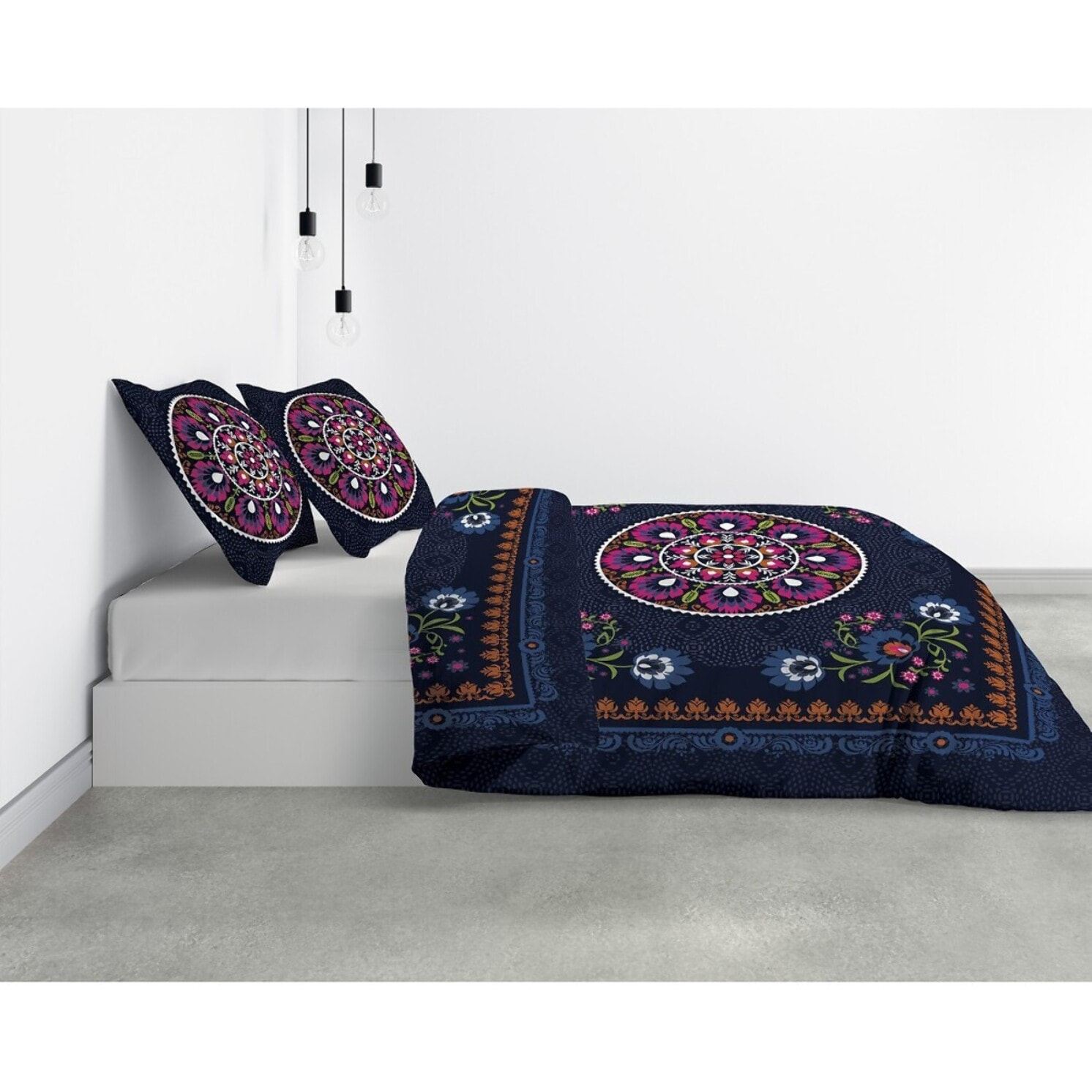 Parure Housse De Couette 3pcs avec Taies oreiller 100% coton 47fils Indira