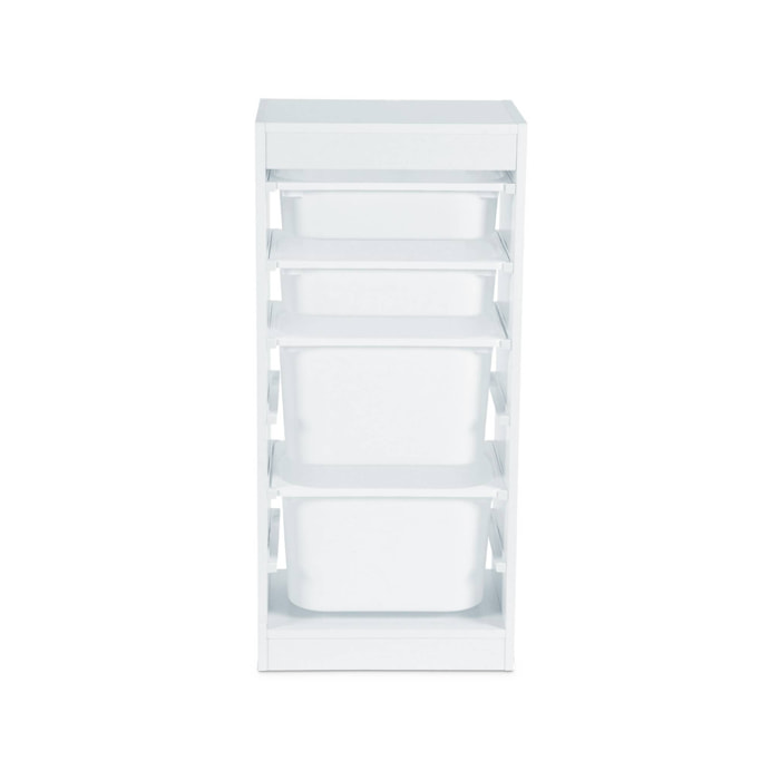 Meuble de rangement enfant 4 bacs de rangement. 41.5 x 30 x 89cm (Lot de 2) blanc
