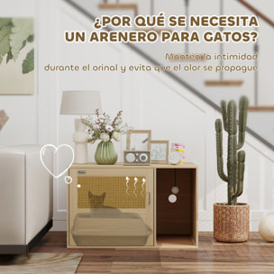 Mueble Arenero para Gatos, Caja de Arena para Gatos con Almohadilla para Rascar y Puerta de Ratán, Mesa Auxiliar para Salón, Dormitorio, 80x50x50 cm, Roble