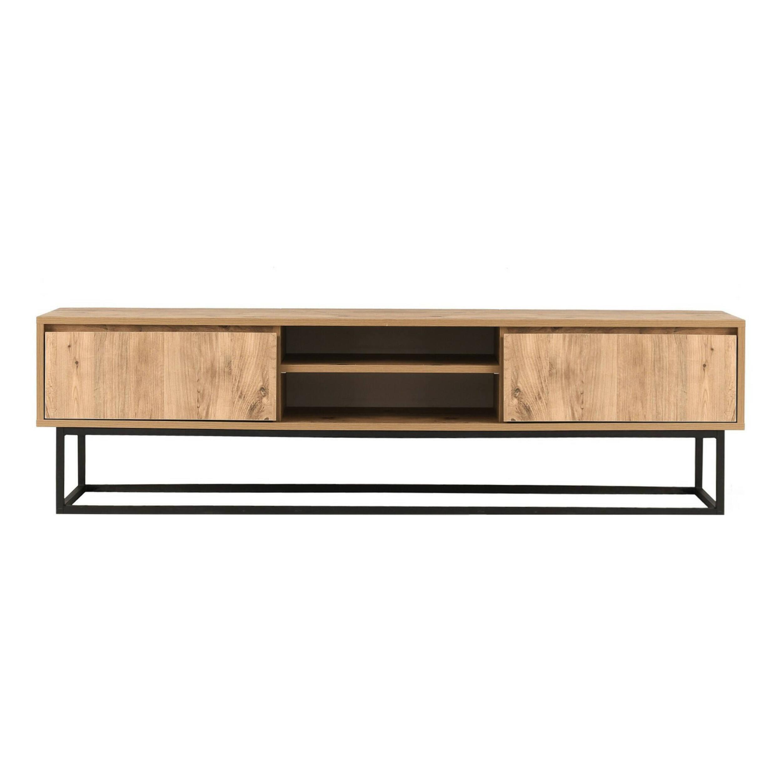 Mobile porta TV Dpirol, Credenza da soggiorno, Armadio basso per TV, Base parete attrezzata, 140x40h50 cm, Nero e Quercia