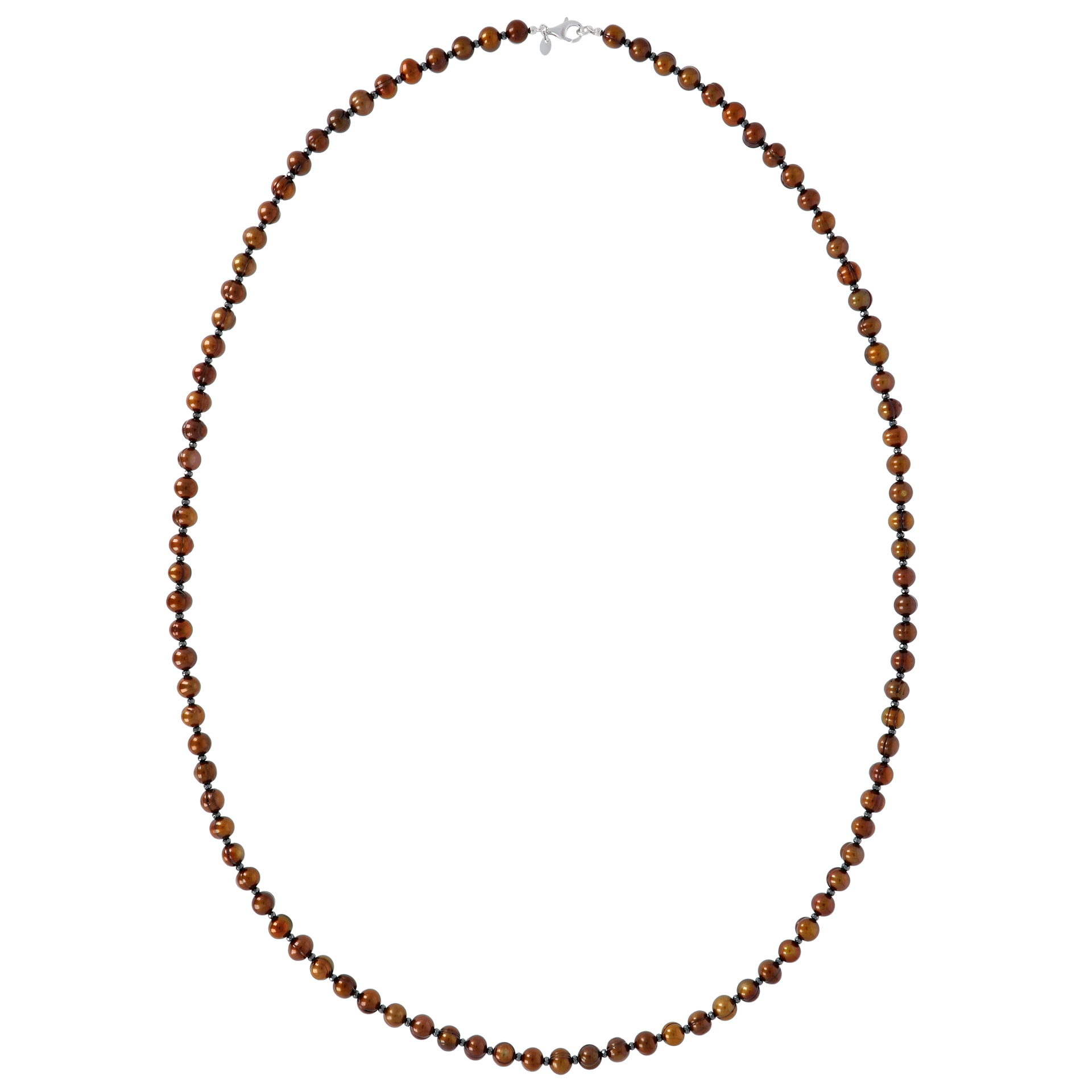 Collana Lunga con Ematite e Perle d'Acqua Dolce Marroni Ø 8 mm