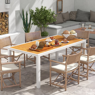 Mesa de Jardín Extensible Mesa de Comedor Exterior Rectangular Mesa de Terraza para 6 Personas con Marco de Aluminio Efecto de Madera Carga 50 kg 180/240x94x73 cm Marrón