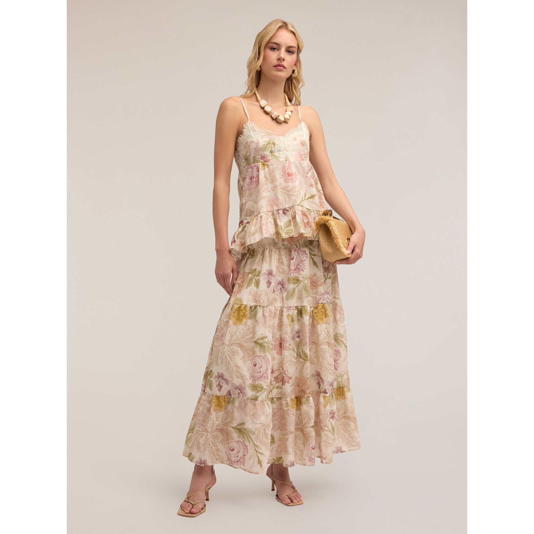 Motivi - Top de muselina de algodón con estampado floral - Rosa cipria
