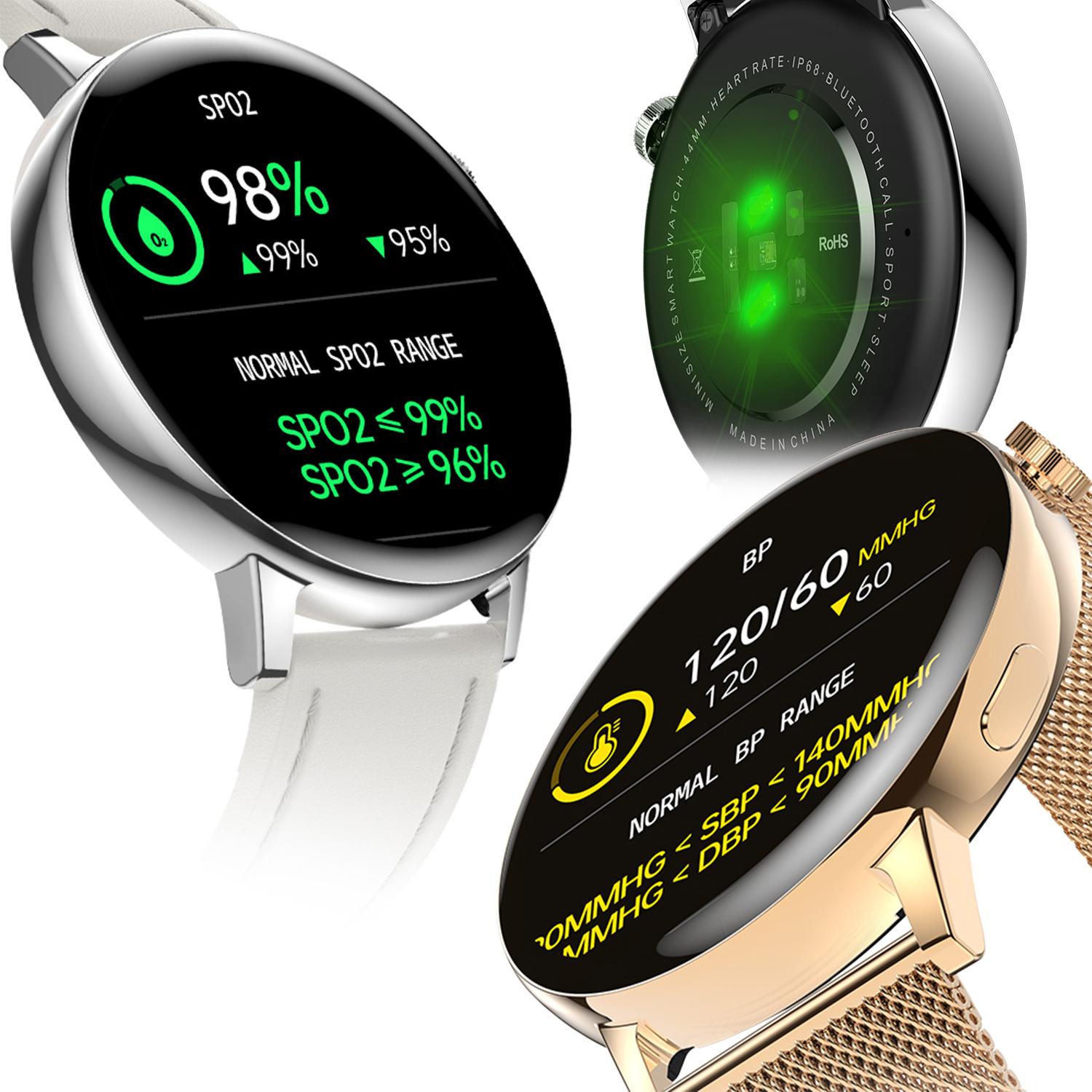 Smartwatch A03 con cardiofrequenzimetro, O2 nel sangue, giochi e modalità multisport. Cinturino in pelle + cinturino in silicone.