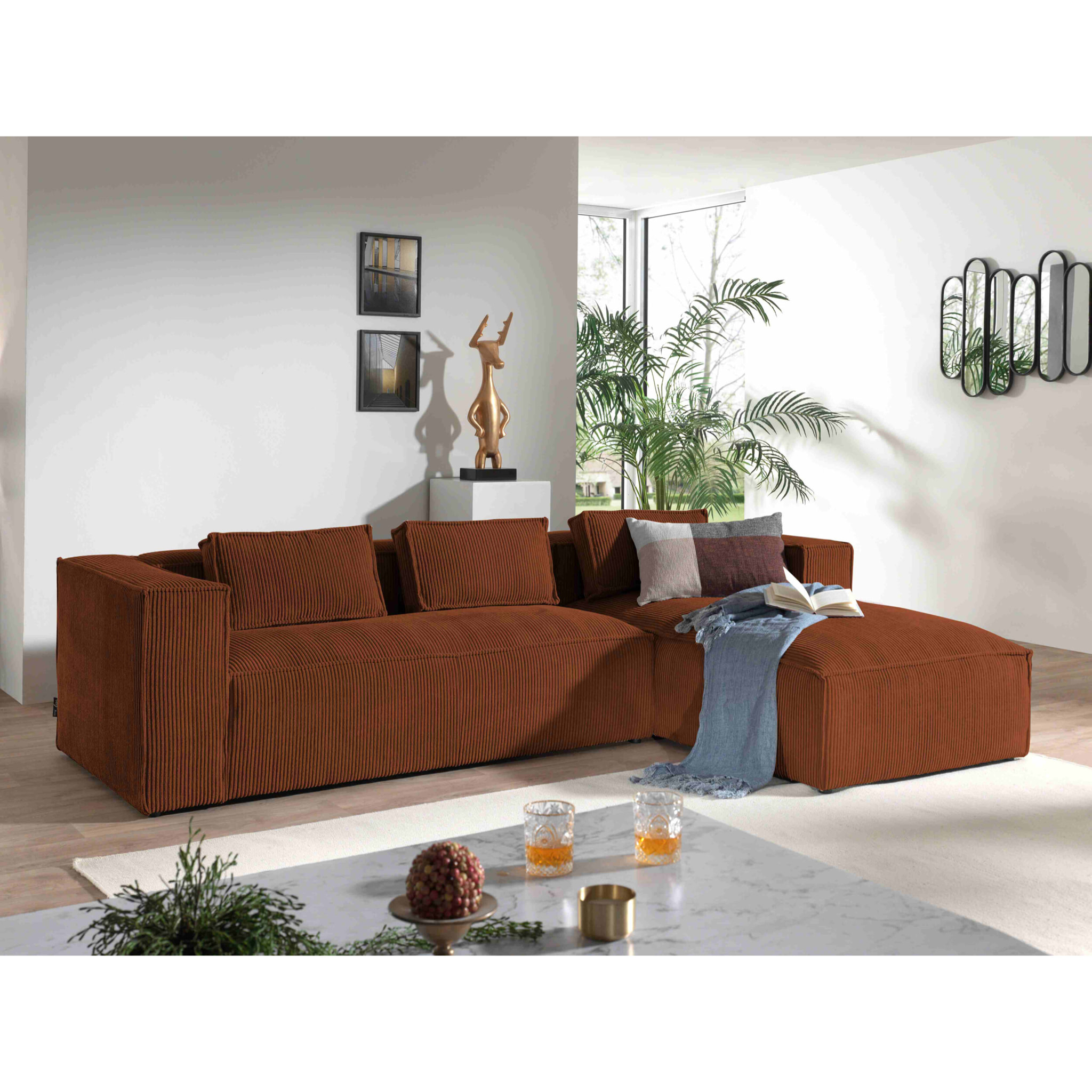 Stella - canapé d'angle droit en velours côtelé - 4 places -style contemporain - Terracotta