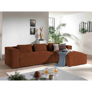 Stella - canapé d'angle droit en velours côtelé - 4 places -style contemporain - Terracotta