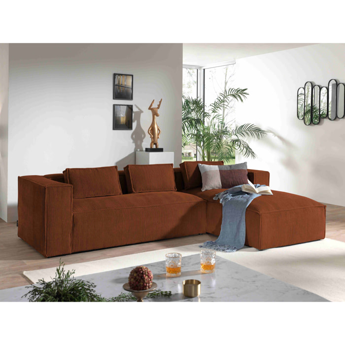 Stella - canapé d'angle droit en velours côtelé - 4 places -style contemporain - Terracotta