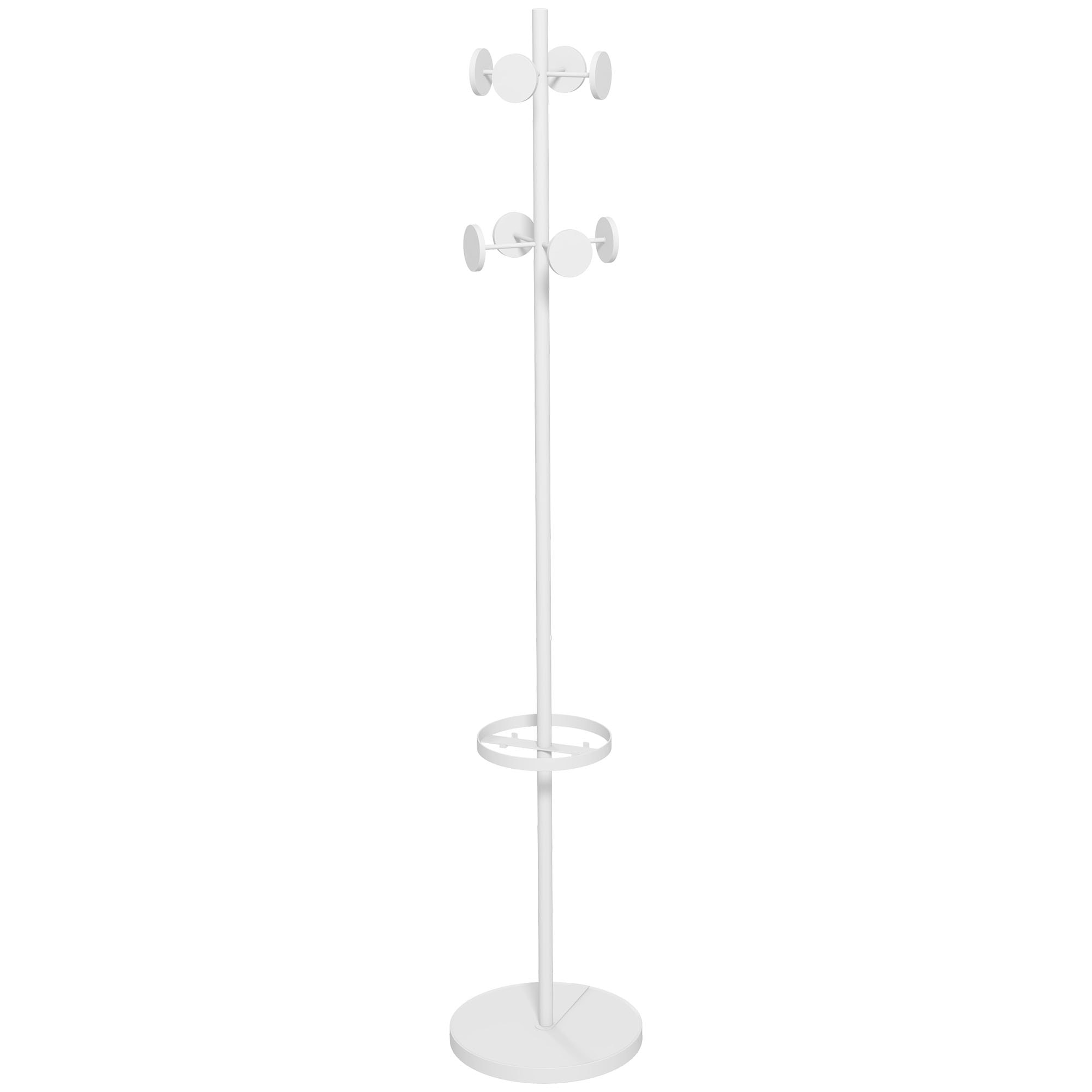 Perchero de Pie con Paragüero Perchero de Pie para Ropa de Metal con 12 Ganchos para Colgar Bolsas Paraguas Forma de Árbol para Pasillo Entrada Dormitorio Ø34x177 cm Blanco