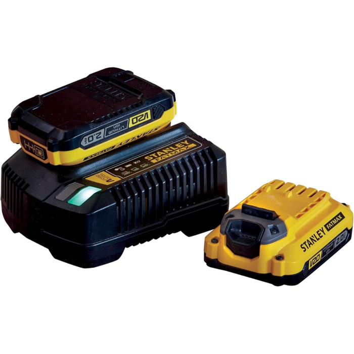 Starter kit chargeur 2A + 2 batteries 18V 2,0 Ah de la gamme FATMAX V20 - DEWALT - SFMCB12D2