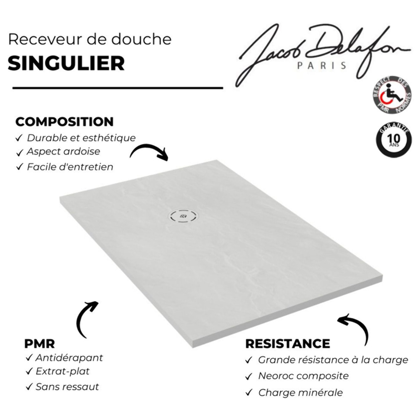 Receveur de douche 120 x 90 Singulier neoroc rectangle blanc + bonde