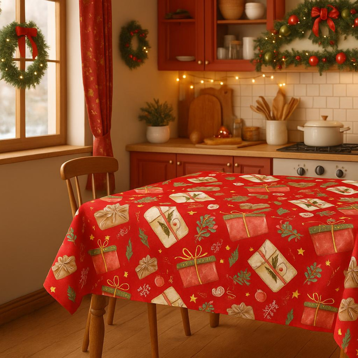 CASSESE HOME Tovaglia in PVC Breccia Con Bordino Decoro Natale – Antimacchia, Pratica e Decorativa Made in Italy_Dec.L