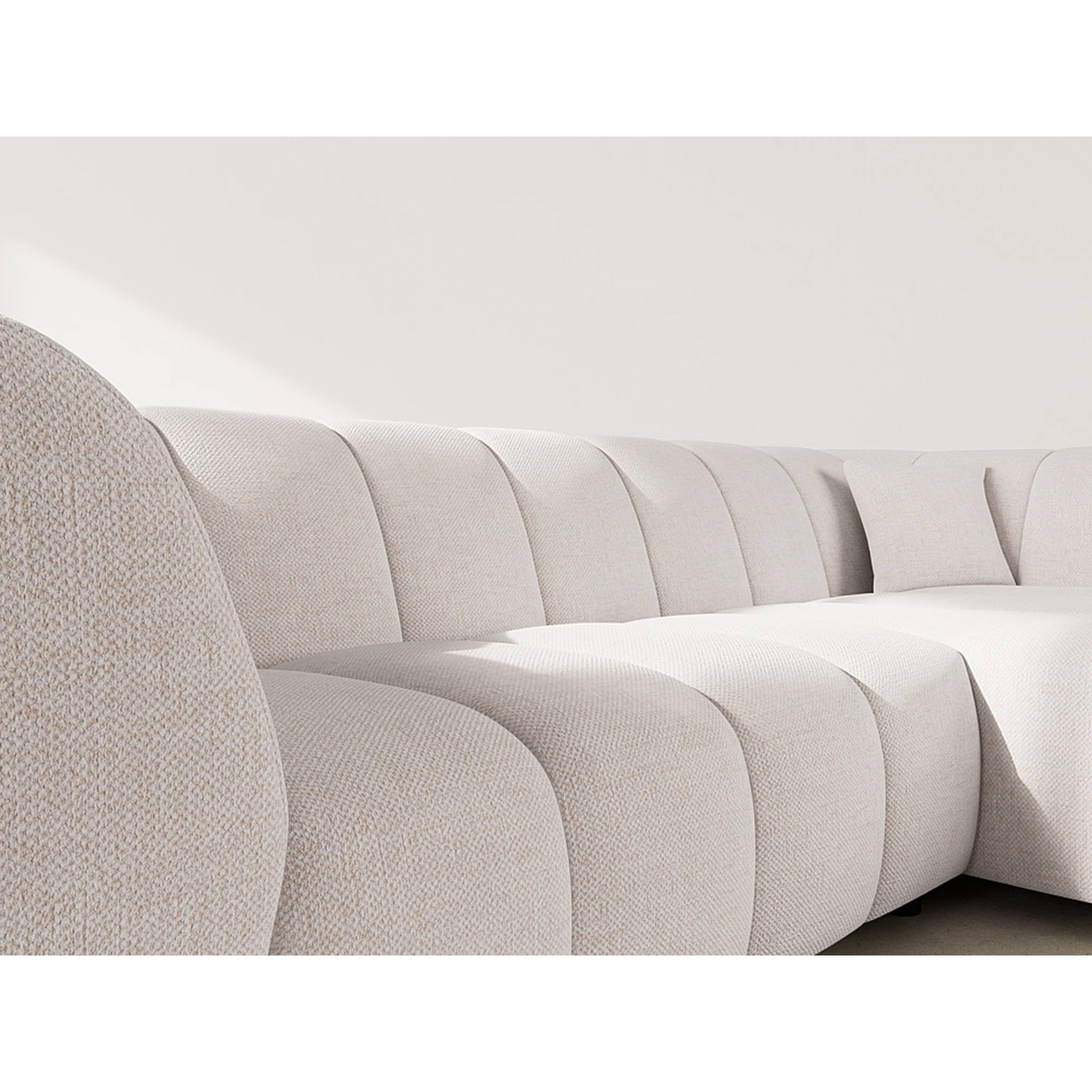 Curtis - canapé d'angle droit 4 places avec accoudoir en tissu texturé - Beige