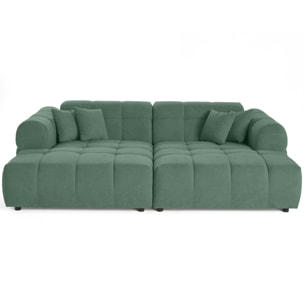 Ray - canapé droit 4 places avec double méridienne - assise profonde - en tissu texturé - Vert sauge