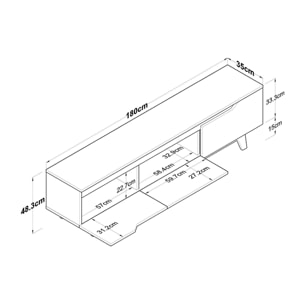 Mobile porta TV Dguidoli, Credenza da soggiorno, Armadio basso per TV, Base parete attrezzata, 180x35h49 cm, Bianco e Noce