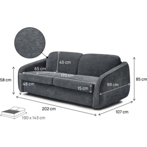 Canapé lit convertible express en tissu texturé "Laurie" - 202 x 107 x 85 cm