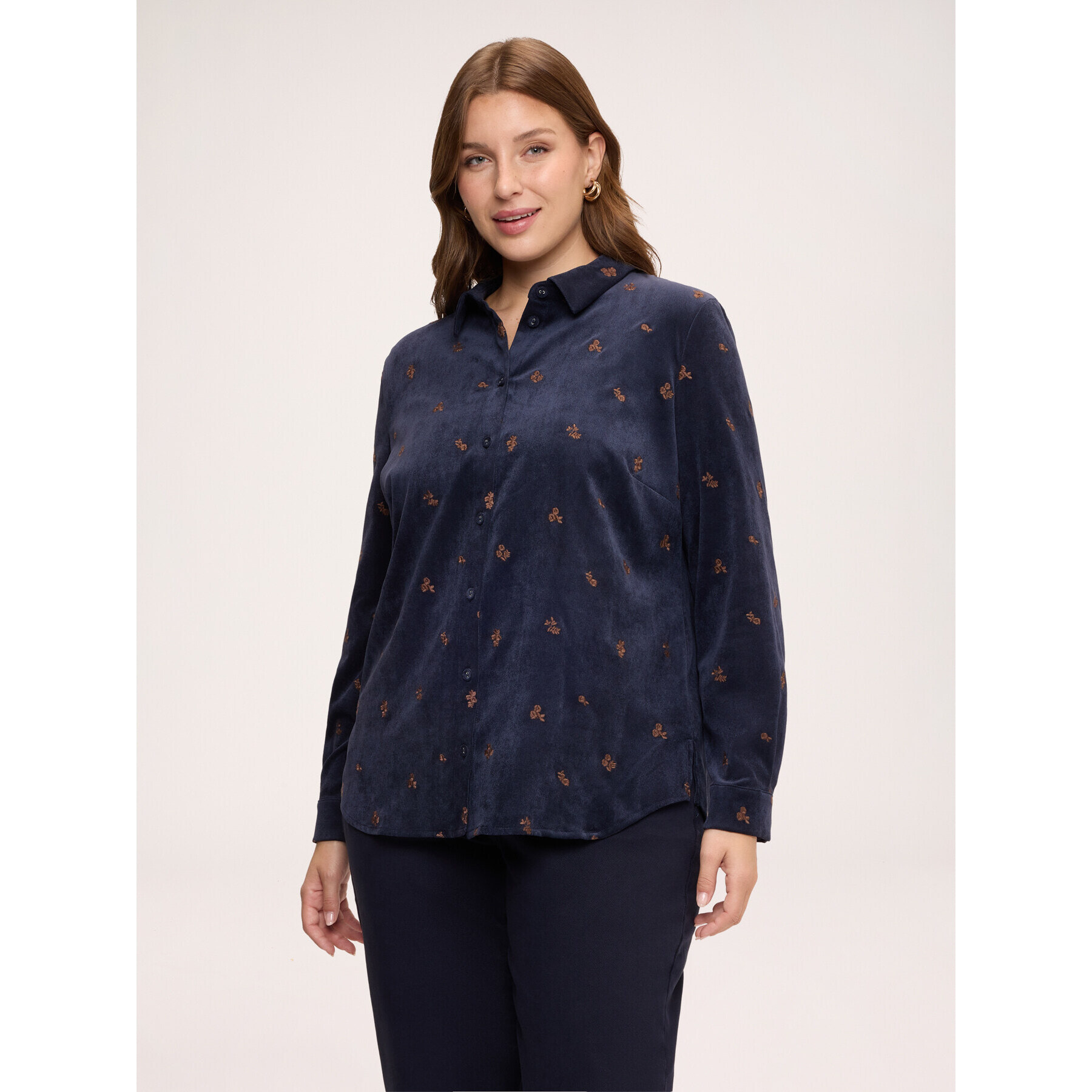 Fiorella Rubino - Camicia in velluto a coste con ricami floreali - Blu