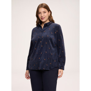 Fiorella Rubino - Camicia in velluto a coste con ricami floreali - Blu
