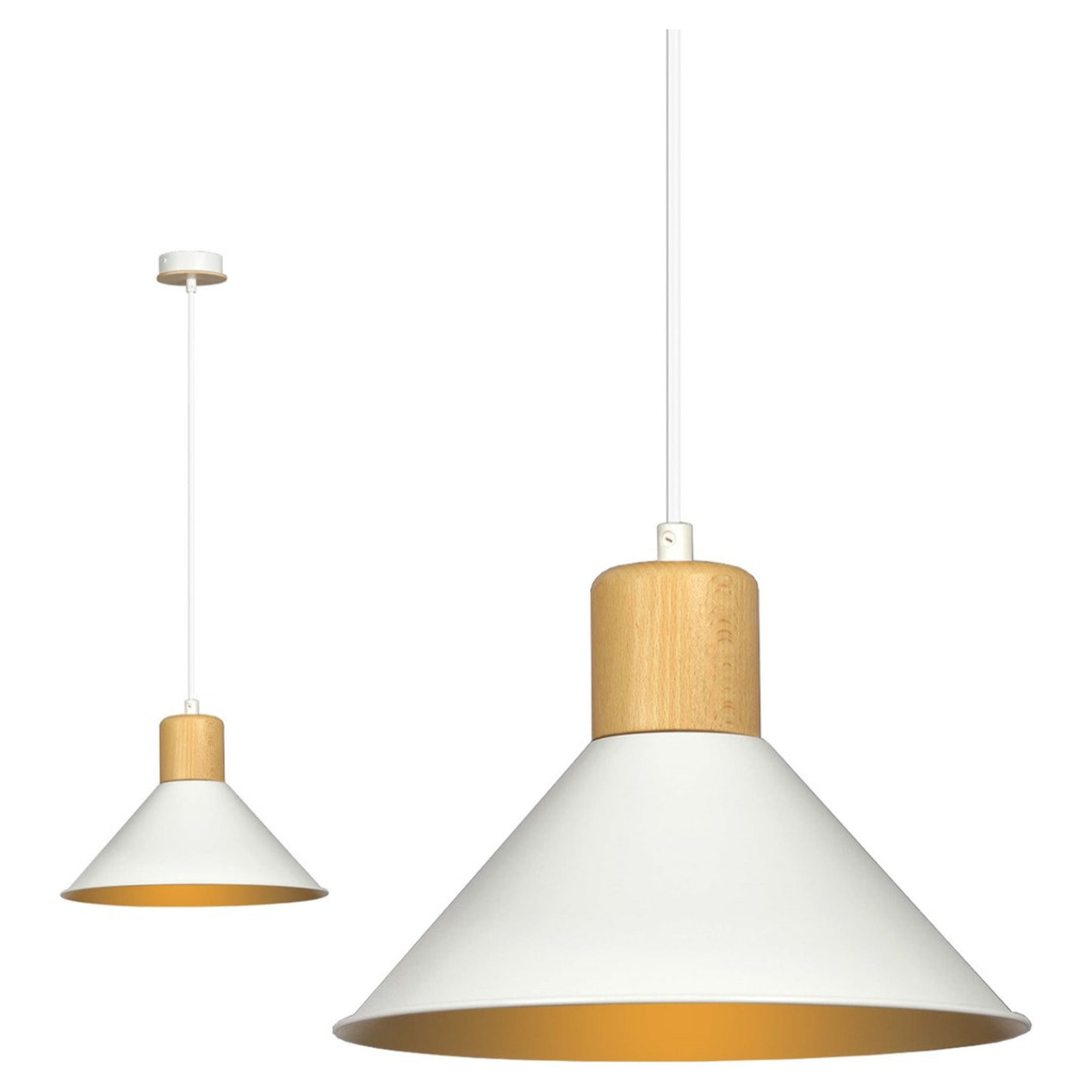 Lampada a sospensione Rowen in acciaio bianco e legno