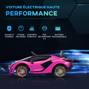 Voiture électrique enfant de sport supercar 12 V - V. max. 5 Km/h effets sonores + lumineux rose