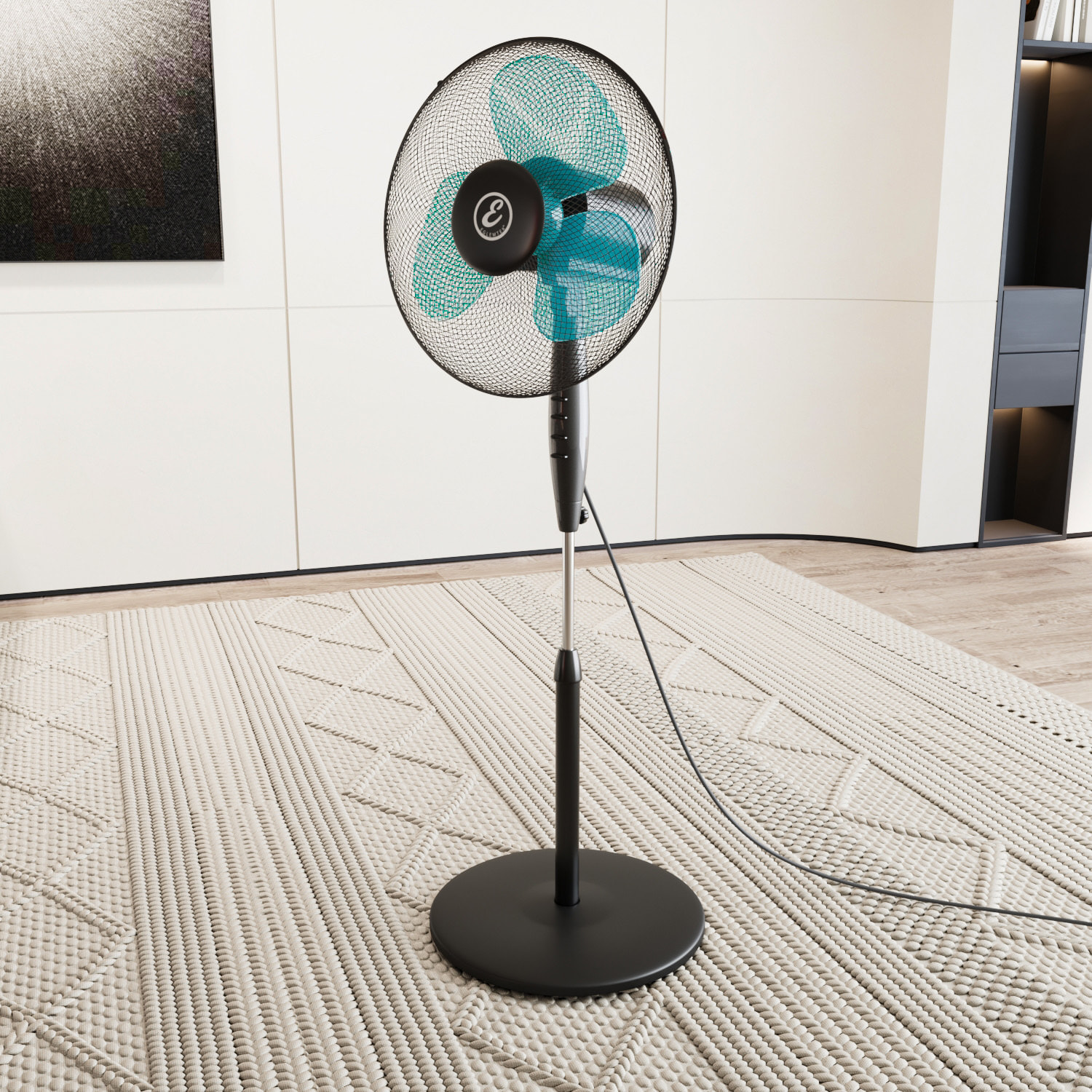 Ventilatore A Piantana Potente Da 50W Per Pavimento Pale Da 40 Cm Silenzioso 3 Velocità Oscillante Altezza e Inclinazione Regolabili Nero E Azzurro